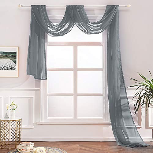 MIULEE 1 Stück Querbehang Transparente Freihanddeko aus transparentem Voile Deko Einfarbige Gardinen Dekoschals Vorhang für Schlafzimmer Wohnzimmer Hochzeit 140x550cm