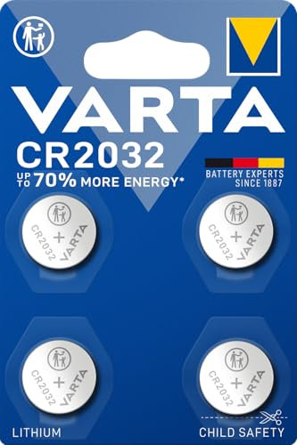 VARTA CR2032 - Batteria a bottone al litio, confezione da 4, CR2032-3V, confezione da 4