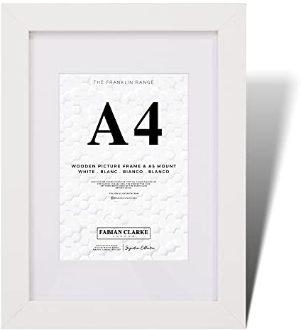 Fabian Clarke London® A4 Modern White Wooden Picture Photo Frame For Certificate or Noticeboard Poster with White A5 Mount to Hang Portrait or Landscape