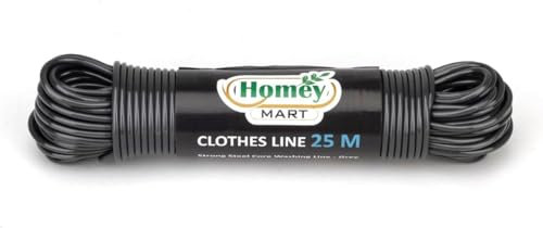 Corde à linge en PVC extra solide de 25 m d'épaisseur 3,5 mm d'épaisseur pour intérieur/extérieur, résistant aux intempéries, gris
