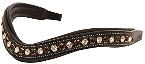 Exion Gebogenes, gepolstertes Bling-Kristall-Stirnband aus Leder für Pferdezaumzeug|Mit Diamanten verzierte Bling-Stirnbänder für die englische Dressur-Schwarz-Cob (Schwarz, Mittel (Cob-Größe))