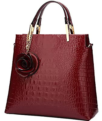 NIYUTA® Donna Borse a mano moda PU Pelle verniciata Borse a spalla Motivo coccodrillo Borse a tracolla Borse Tote Vino Rosso
