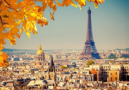 Wesmilewallpaper Papier Peint Panoramique 3D Papiers Peints Intissé Paris Ville Architecture Tour Eiffel Feuilles Jaunes Tapisserie Murales 350x245cm