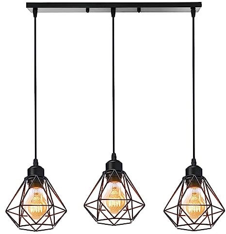 TOKIUS Lampadario a Sospensione Industriale Metallo 3 Luci E27 Lampada da soffitto Gabbia a Forma Plafoniere Interni Per Cucina Camera da letto Sala Da Pranzo