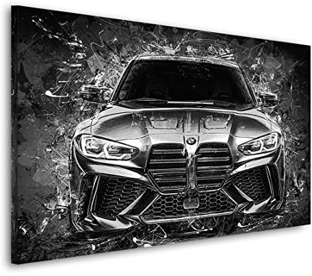 Kunstgestalten24 | BMW M4 Abstrakt SW Style Auto Leinwand-Bild | mit Echtholz-Keilrahmen | Leinwandbild Wandbild Gemälde Kunst Art | Hochwertige Kunstdrucke | XXL Bilder auf Leinwand