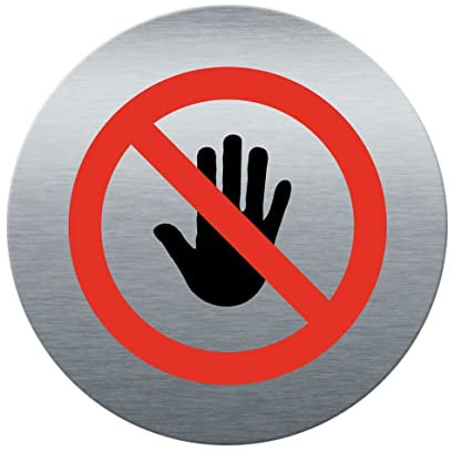 AUA SIGNALETIQUE - Plaque de porte Aluminium brossé imprimé AluSign Ø 85 mm - épaisseur. 3 mm - Double Face adhésif au dos (Accès Interdit)