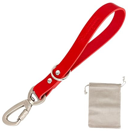 Kurzführer Hund Leder. Lederhundeleine Vielseitig Einsetzbar. Hundeleine für Kleine, Mittlerefür und Große Hunde. 32cm. Rot.