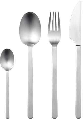 Gense Norm Besteck Set 4 Personen, 16 Teiliges Besteckset, Essbesteck Set aus Mattem Stahl, Spülmaschinenfest, Skandinavisches Design
