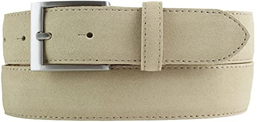 BELTINGER Italienischer Veloursleder-Gürtel, 35 mm breit, Herren, Anzuggürtel, Hosengürtel, Wildleder, Schließe Silber | Beige 95cm