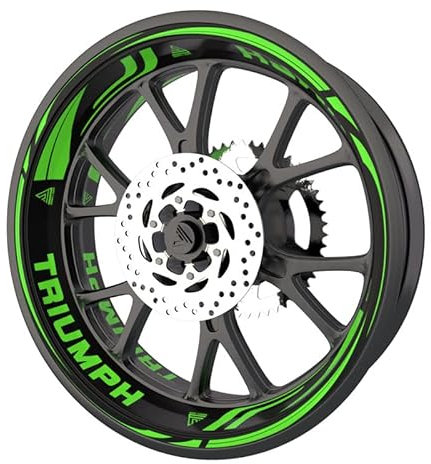 Triumph Motorrad-Felgenaufkleber Komplettset Premium Qualität (Aufkleber für die 2 Felgen) (Neongrün)
