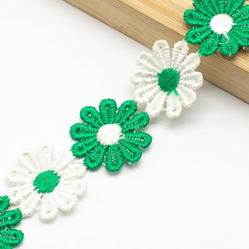 XCSJ 5 Yard 25mm Blumen Spitzenband Spitzenborte Stickerei Dekoband Zierband Borten Bänder Blumenband Gänseblümchen Dekoband Spitzen Spitzenborte Für Hochzeit Deko Handwerk Nähen Deko (grün 2)