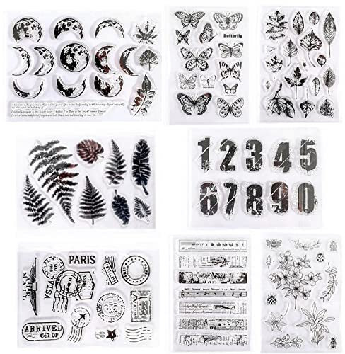 8 Stück Muster Transparente Stempel, Silikonstempel Clear, Blätter Silikonstempel, Stamp Set Vintage, DIY Stempel, Clear Stamps, Für DIY Album Scrapbooking Fotokarten Dekor