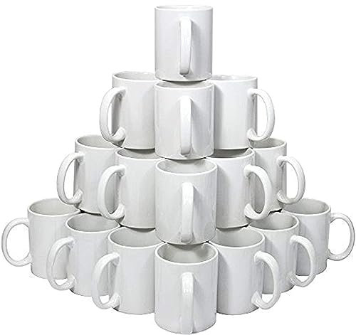 EKAM Sublimation Mugs 11oz Blank Plain White Large Handle Coffee & Tea Mugs - AAA Grade White Ceramic, Dishwasher Safe - (36)