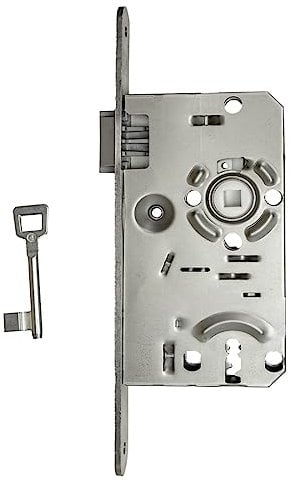Einsteckschloss 0215 BB, abgerundet, Schloss aus stahl-nickel-silber (DIN rechts), Türschloss Innentür oder Zimmertür, Einbauschloss, Schlosseinsatz, Entfernung 72mm, Dornmaß 55mm