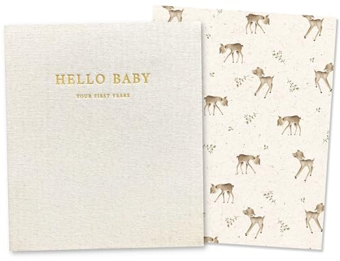 Peachly Unisex Baby Erinnerungsbuch | Minimalistisches erstes Jahr Andenken für Meilensteine | Einfaches Woodland Scrapbook Babybücher für Jungen oder Mädchen | 60 Seiten Naturleinen - Wald