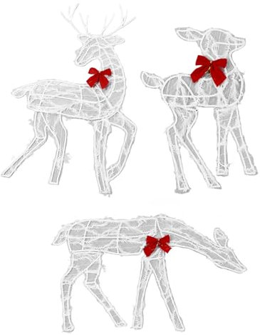 Fockety Beleuchtetes Hirsch-Set, 3er-Set Outdoor-Hirsch-Weihnachtshofdekoration mit LED-Leuchten, Rentierfamilie Weihnachtsrentier, für Drinnen oder Draußen Weihnachtsdekorationen