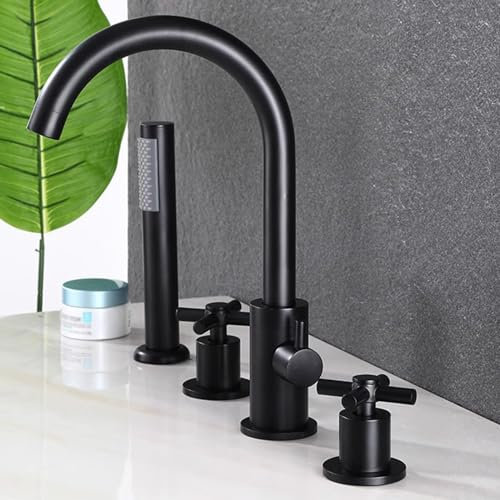 XJTNLB Mitigeur Bain Douche Robinetterie Bord de Baignoire Robinet Pivotant, Robinets de Douche et de Baignoire Noir, 4 Trous