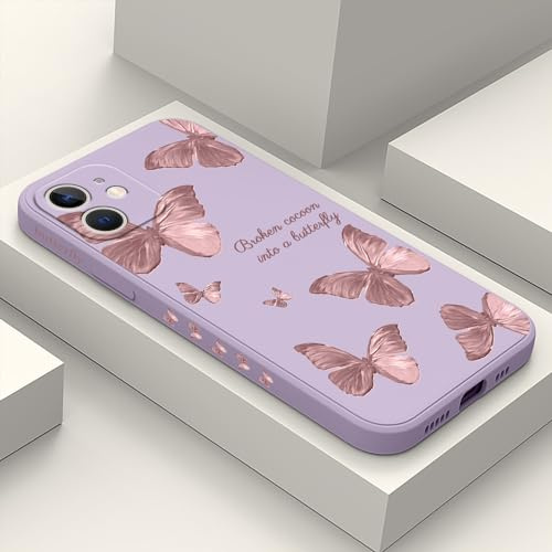 LEECG für iPhone 12 Hülle Blumenmuster Design Anti Kratzer Weiches Silikon Handyhülle iPhone 12 6,1 Zoll-Schmetterling Violett