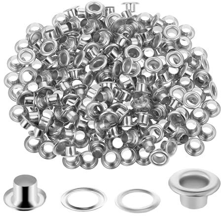 Aster Lot de 200 œillets ronds en métal de 1,9 cm avec rondelles, œillets ronds pour tissus, vêtements, bâches, cuir, loisirs créatifs, rideaux, chapeaux et décoration (argenté)