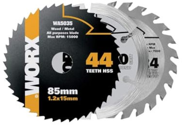 WORX - Lot de 3 lames pour scie circulaire - Pour le bois, métal, carreaux en céramique, aluminium - Ø 85 mm - WA8501 (compatible avec les modèles WORX : WX422, WX423, WX426, WX523 et WX527)