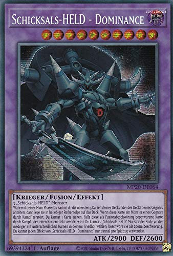 MP20-DE064 - Schicksals-HELD - Dominance - Prismatic Secret Rare - Reprint - Deutsch - 2020 Tin of Lost Memories Mega Pack - mit LMS Trading Fieldcenter-Karte Yugioh