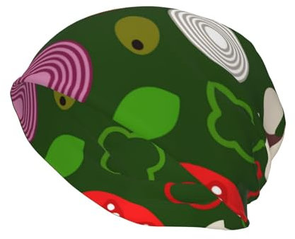 ELMAIN Beanie-Mütze für Herren und Damen, lockere Strickmütze, weiche Mütze, bunte Pizza-Zutaten, Bunte Pizza-Zutaten, One size