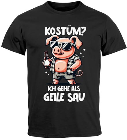MoonWorks® Herren T-Shirt Fasching Karneval Kostüm-Ersatz Verkleidung Last Minute Faschingskostüme Männer Funshirt Schwarz XXL