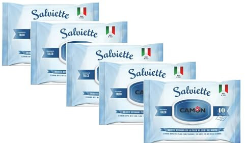 CT-TRONICS Camon Lot de 5 lingettes nettoyantes pour chiens et chats (talc)