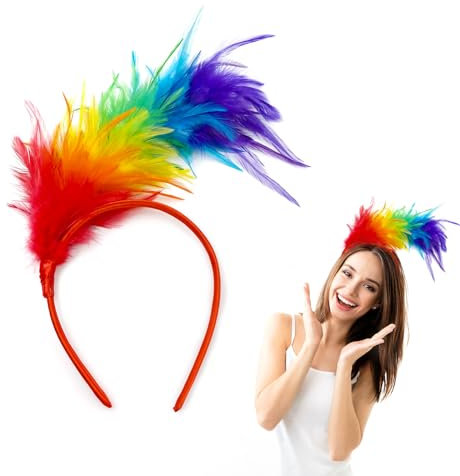 Regenbogen Haarreif Kopfschmuck Feder Haarschmuck - Papagei Kostüm Damen Bunte Federn Fasching Deko Haarreif Karneval Fascinator Stirnbänder Haarschmuck Regenbogen Kostüm Damen & Mädchen für Karneval