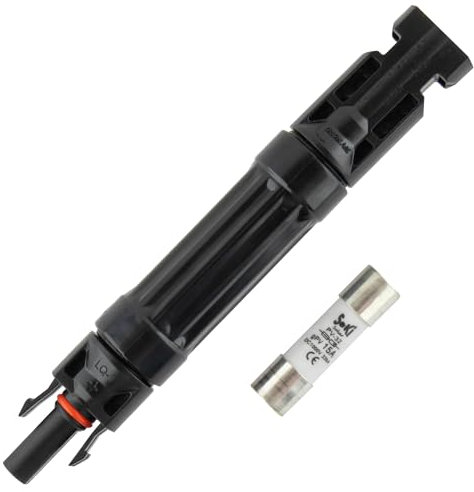 SeKi DC Sicherungshalter/Sicherungsautomat rund IP67 Wasserdicht bis 1000V inkl. 15A Sicherung; Sicherung für Solar/Photovoltaik, für Outdoor-Einsatz; für 10x38mm Sicherungen