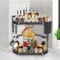 MaxEarn Portaspezie da cucina, scaffale angolare per spezie a 2 livelli, 40 x 29 x 39 cm, organizer da scrivania in acciaio inossidabile e plastica, con porta coltelli e 2 ganci, per cucina, ufficio,