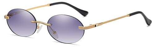 YAMEIZE Retro Klein Oval Metal Sonnenbrille - für Damen Herren Vintage Randlos Runde Kleine Brille Fahren Outdoor