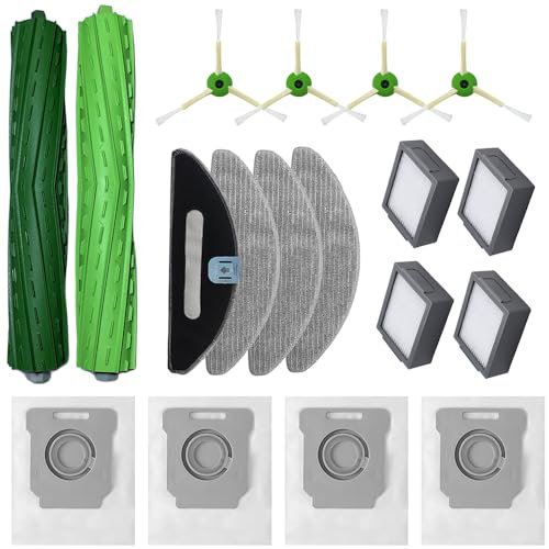 Lot de 18 pièces de rechange pour aspirateur IRobot Roomba Combo I5 I5+ J5 J5+, 2 brosses principales, 4 filtres, 4 chiffons de nettoyage, 4 sacs à poussière, 4 brosses latérales