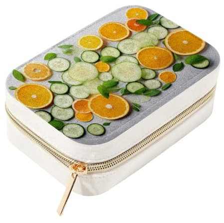 FVQL Joyero de terciopelo para mujer, pequeño estuche portátil de viaje, naranja y pepino, frutas y verduras
