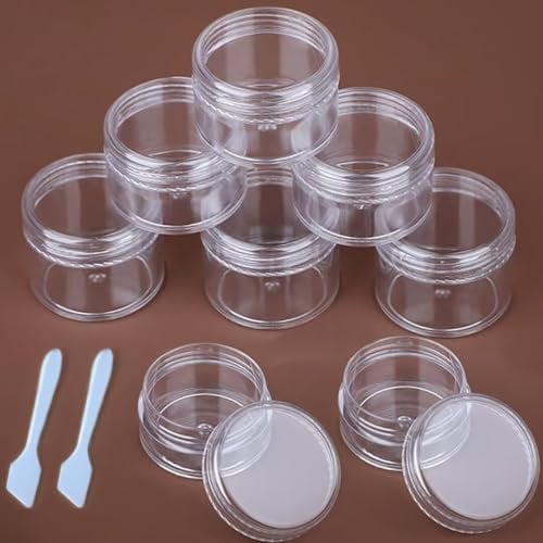 5pcs Travel Pots for Toiletries Transparent Plastic Travel Container Jars with Mini Spoons (5x10g)