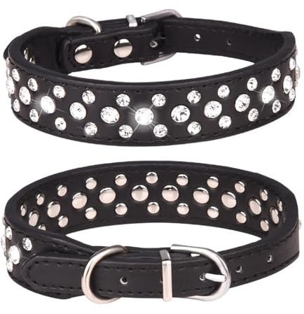 FUNAT Kleines Hundehalsband, Wasser Diamant Pu Katze und Hund Halsband, Verstellbares Hundehalsband Strass, Kristallhalsband für Katzen und kleine und mittlere Hunde