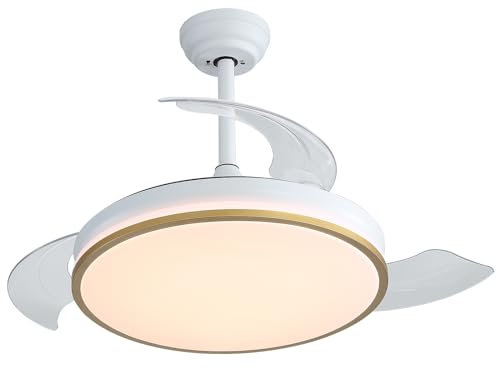 Jumoking Ventilateurs de Plafond avec Lumiere LED 47W, 106CM Ventilateur de Plafond Pales Rétractables, 3 Températures de Couleur Réglables,6 Vitesses, Minuterie, Moteur DC Réversible (Gold, 3 Lames)