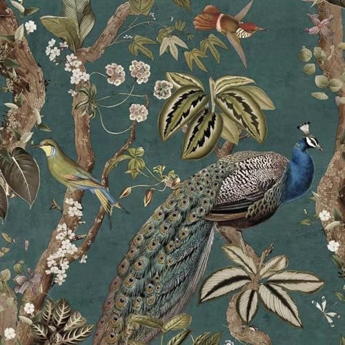 Holden Decor Peacock Woods Aqua Wallpaper 13682