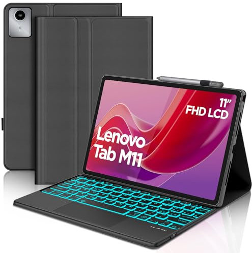 JADEMALL Clavier avec Trackpad pour Lenovo Tab M11 11 2024, AZERTY Français Clavier Rétroéclairé Détachable avec Touchpad e Porte-Crayon pour Lenovo Tab M11 2024, Noir