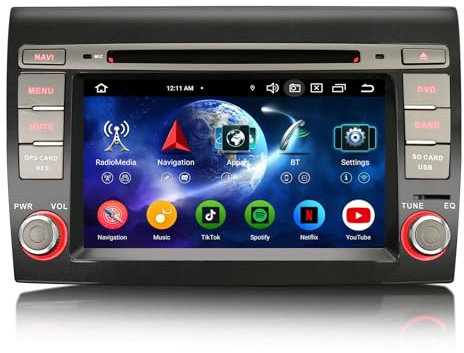 Erisin 8-Kern 4GB+64GB Android 14 Autoradio GPS Navi für FIAT BRAVO 7 Zoll DVD Player Touchscreen Unterstützt Kabelloses CarPlay Android Auto DAB+ Radio DSP Bluetooth 5.0 A2DP WiFi USB OBD2 SWC Canbus