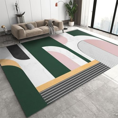 JUFUMUP Tappeti di Zona Vintage Verde Rosa Medievale Tappeto Cucina, Tappeti Design, Bohémien Geometrico Nordico - per Decor del Pavimento Della Camera da Letto 70 x 180 cm