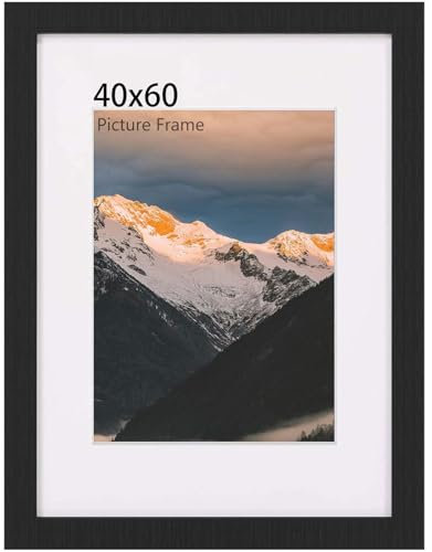 UHOUSEST Bilderrahmen 40x60 Holz, Bilderrahmen Holzrahmen für 40x60 Druck, Schwarzer Rahmen mit Passepartout, Posterrahmen mit Passepartout, für Wandmontage vertikal oder horizontal
