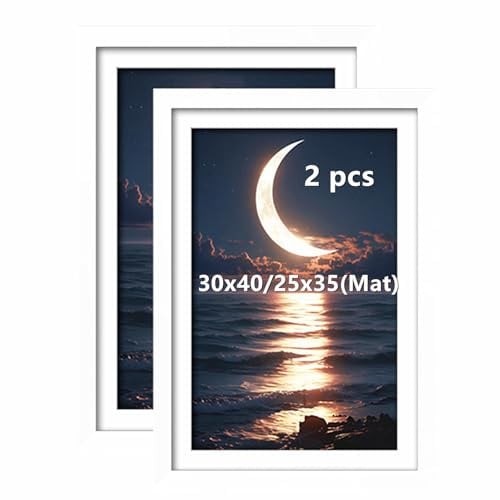 Aeadar Diamant-Bilderrahmen, geeignet für 30 x 40 cm große Bilder, Fotos, Ölgemälde, Leinwand, Diamant-Kunst-Holzrahmen mit Matte, Wand-Art-Deco (2 Stück, weiß)