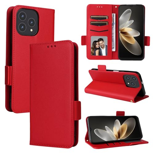 BELLA BEAR Cubot P80 Handyhülle, Magnetische Flip-Leder-Geldbörsenhülle, Kickstand-Hülle, Stoßfeste Schutzhülle für Cubot P80-Rot