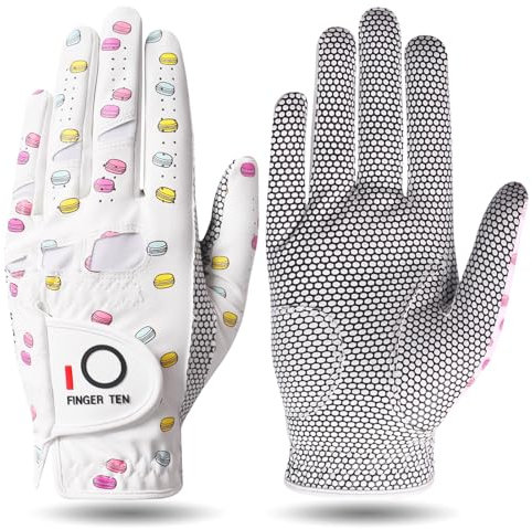 LOVMEAD Golfhandschuhe Damen Leder Linke Rechte Hand Paar, Extra Allwetter Griff 3D Performance Golf Handschuh Sommer Links Rechts rutschfest Weicher Komfort S M L XL(Weiß 1Paar, M)