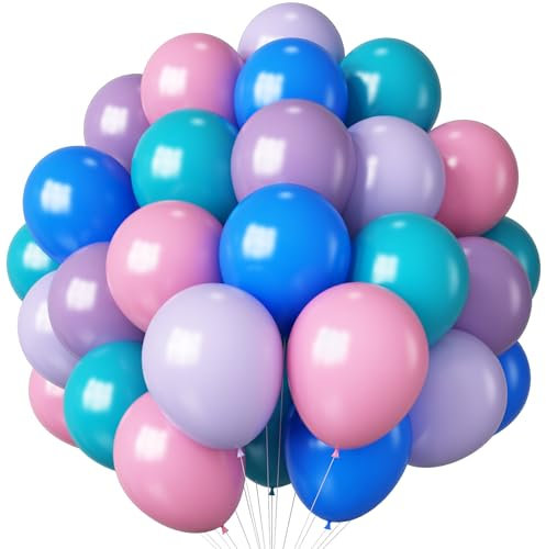 HILAVO Rosa Blau Lila Luftballons 60 Stück 12 Zoll Pastell Lila Pink Türkis Party Luftballon Set Lila Rosa Blaue Latex Helium Ballon für Kinder Hawaii Cartoon Babyparty Geburtstag Party Dekoration