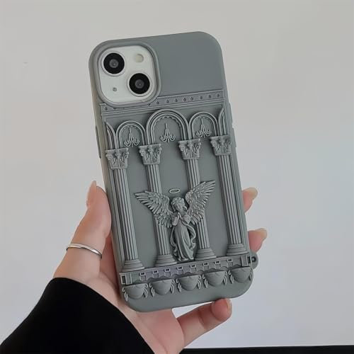 Bakicey Kompatibel mit iPhone 15 Hülle,3D Skulptur Beten Engel Silikon Schutzhülle Voll Weiche Schale Mädchen Kratzfest Stoßfest Case Cover für iPhone 15,Grau