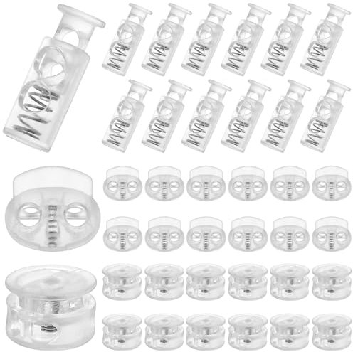 AOZUO 36PCS Spring Cord Lock, Plastic Cord Locks for Drawstrings Spring Toggle Stopper Cord Adjuster Shoelace Fastener Lock Elastic Draw String Clip for Shoelaces Drawstrings Paracord Clothing(Clear)