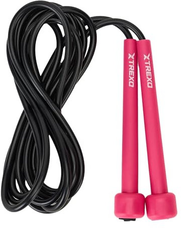 TREXO Basic - Comba para saltar para fitness en color rosa con longitud ajustable hasta 275 cm, ideal para el entrenamiento, de PVC y polipropileno con asas ajustables, ligera y cómoda