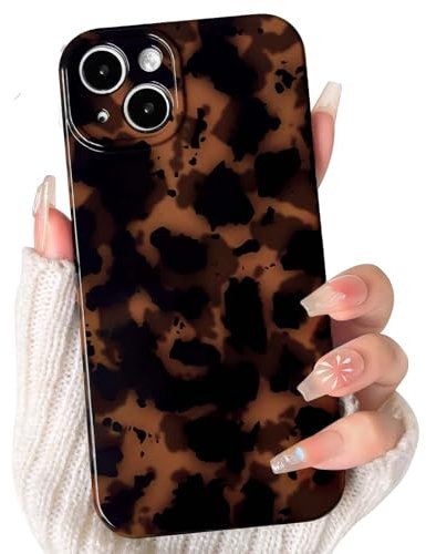 NITITOP Compatible with iPhone 14 Plus / 15 Plus Case Cute Stylish Leopard Print Brown and Black Amber Aesthetic Design for Women Girls Men Soft TPU Shockproof Protective Cover - Black